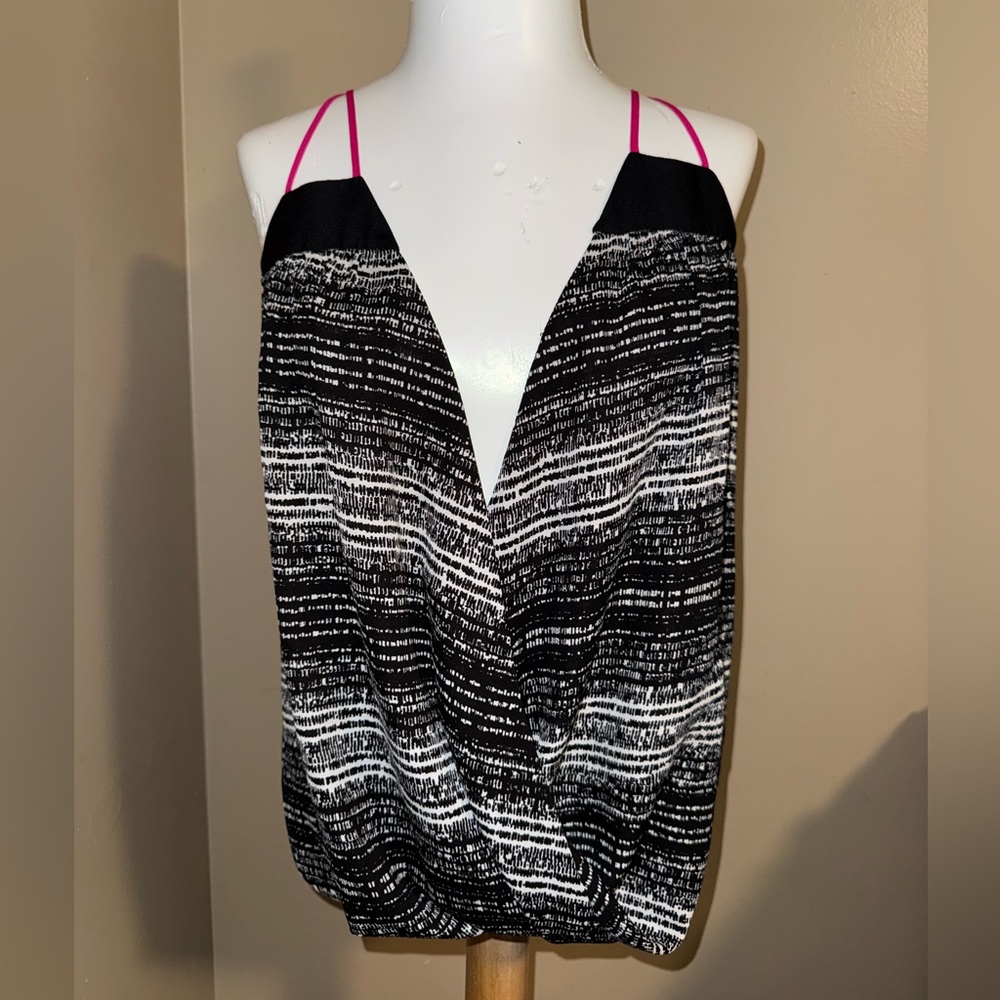 Express Black and White Camisole with Pink Straps